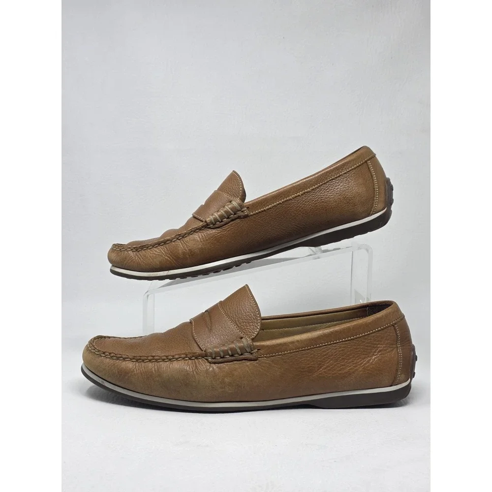 Peter Millar Mens Leather Driving Loafers Brown Slip On Size 9.5 M Pre-owned